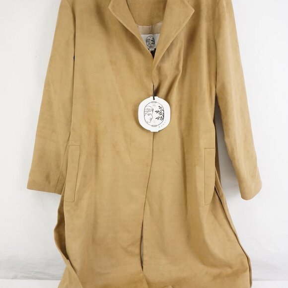 Marei 1998 Faux Suede Robe Jacket Coat in Tan Brown Vegan Sustainable Leather - Picture 13 of 14